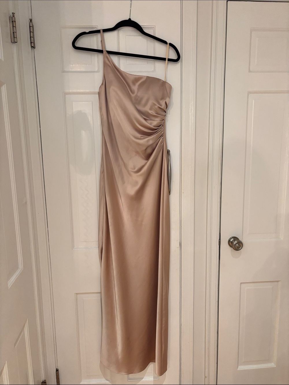 One-Shoulder Satin Evening Dress in Champagne